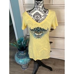 Canary spring yellow ladies Harley Davidson stud graphic shirt med